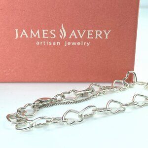 JR9615 James Avery sterling silver Heart link charm bracelet 10.4g 8.0"